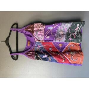 Boho Windhorse Embroidered Patchwork Tank Top